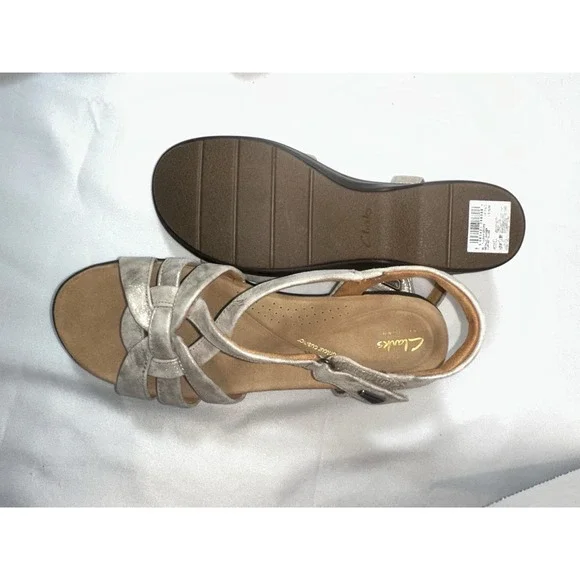 Clarks Women's Tuleah Cross Metallic Leather Sz 10 - Picture 6 of 9